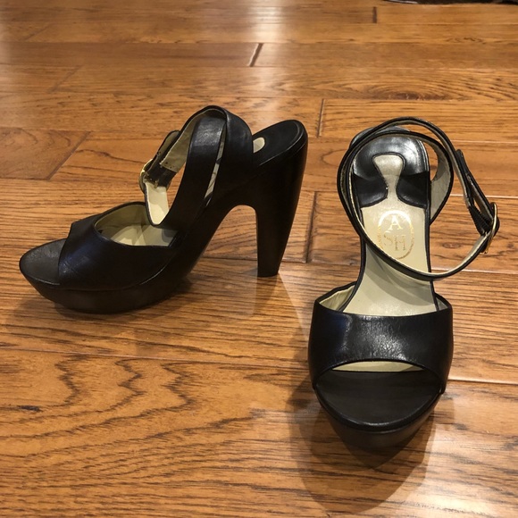 ASH Black Leather Ankle Strap Heels - Picture 4 of 6